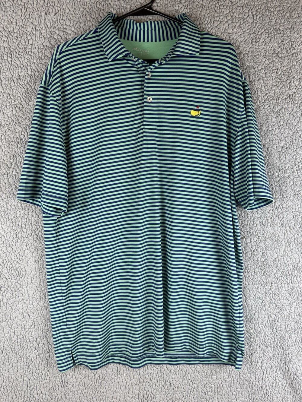 The Masters Tech Mens L Augusta Striped Short Sleeve Collared Golf Polo Shirt